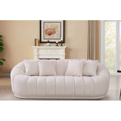 Ashcroft Maximilian Modern Japandi Style Tight Back Boucle Couch - White