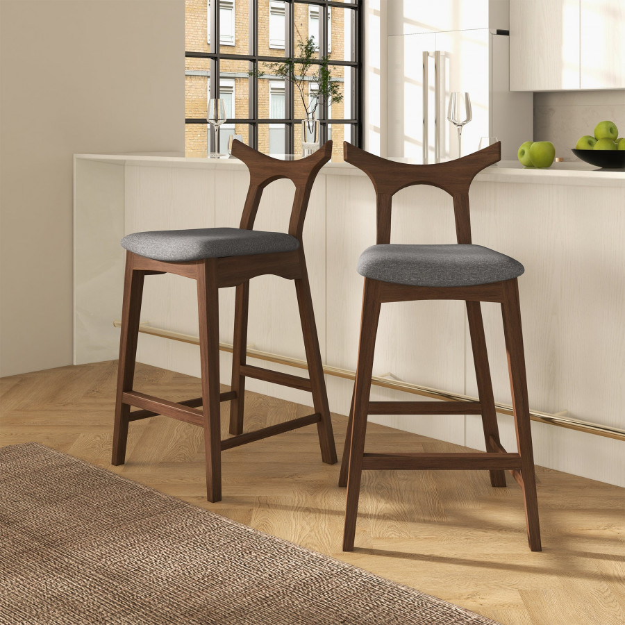 Ashcroft Hester Solid Wood Upholstered Square Bar Chair (Set Of 2) - Gray