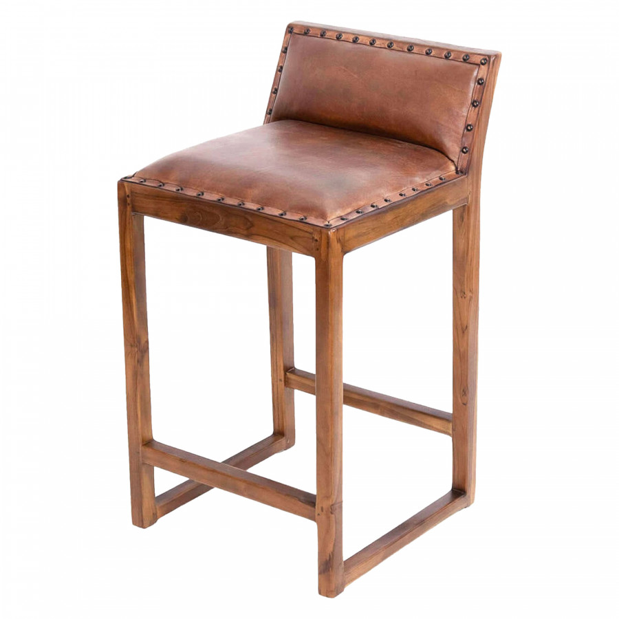 Ashcroft - Gavin 25" Solid Wood Genuine Leather Counter Stool in Tan
