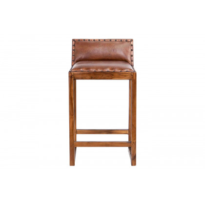 Ashcroft - Gavin 25" Solid Wood Genuine Leather Counter Stool in Tan