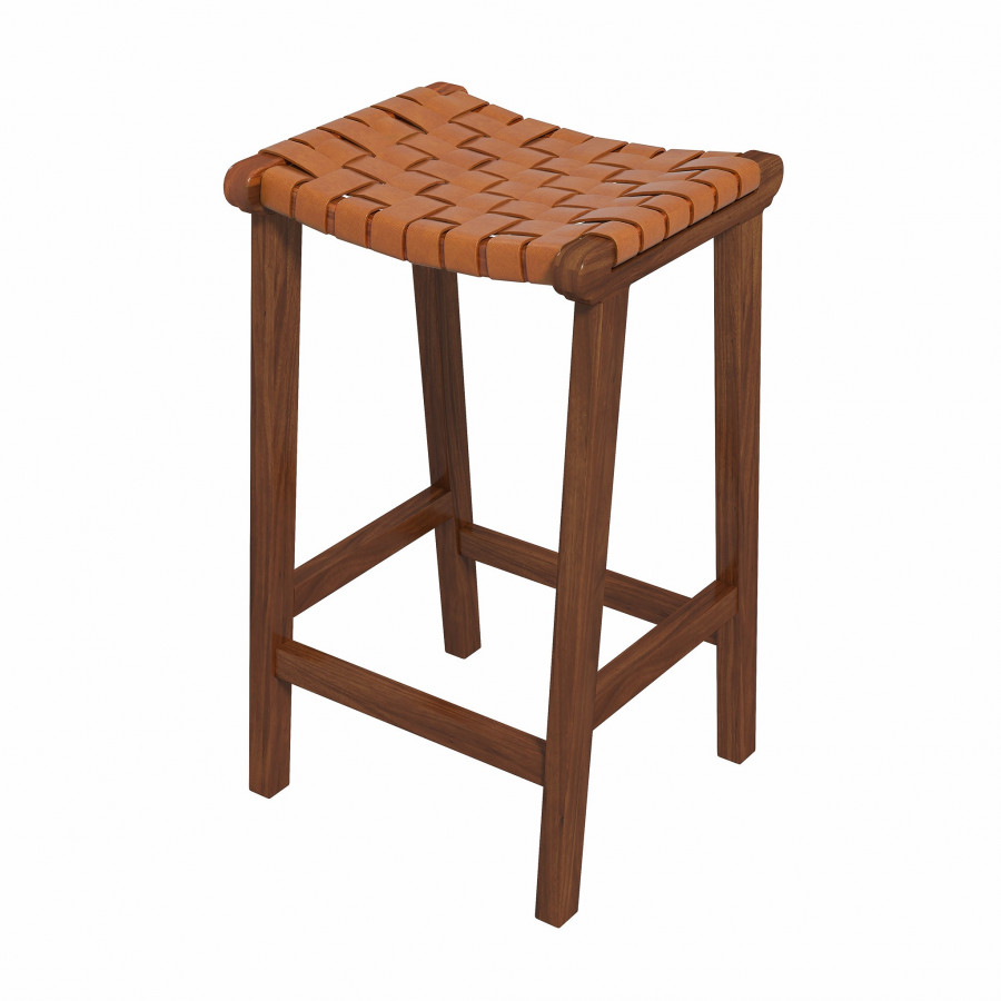 Ashcroft James 24.5" Mid-Century Modern Genuine Leather Counter Stool - Tan