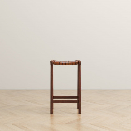 Ashcroft James 24.5" Mid-Century Modern Genuine Leather Counter Stool - Tan