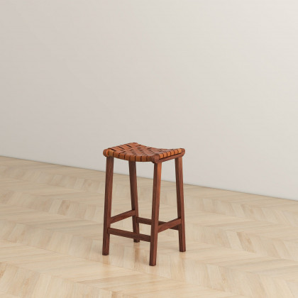 Ashcroft James 24.5" Mid-Century Modern Genuine Leather Counter Stool - Tan
