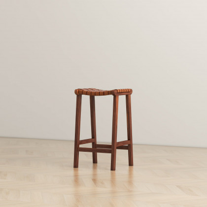 Ashcroft James 24.5" Mid-Century Modern Genuine Leather Counter Stool - Tan