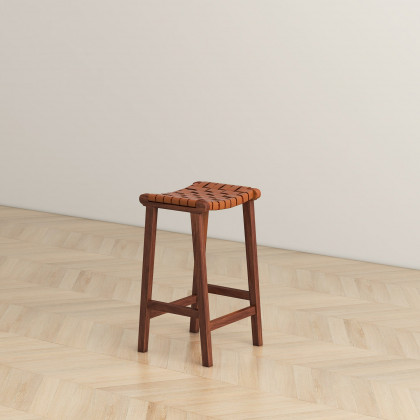 Ashcroft James 24.5" Mid-Century Modern Genuine Leather Counter Stool - Tan