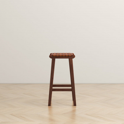 Ashcroft James 24.5" Mid-Century Modern Genuine Leather Counter Stool - Tan