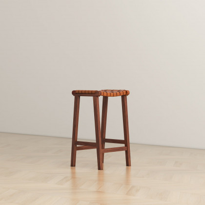 Ashcroft James 24.5" Mid-Century Modern Genuine Leather Counter Stool - Tan