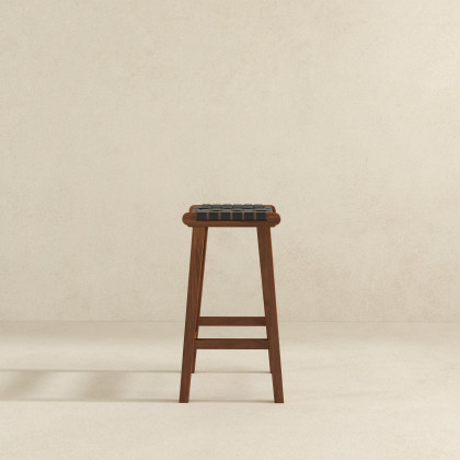 Ashcroft James 24.5" Mid-Century Modern Genuine Leather Counter Stool - Black