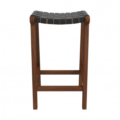 Ashcroft James 24.5" Mid-Century Modern Genuine Leather Counter Stool - Black