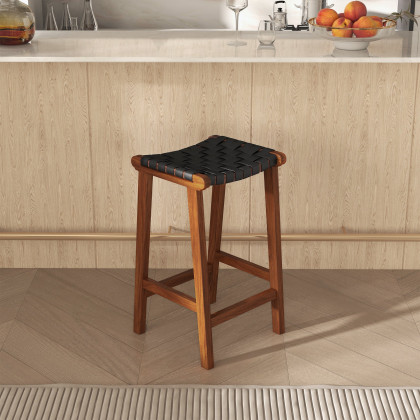 Ashcroft - James Mid-Century Modern Genuine Black Leather 29" Bar Stool