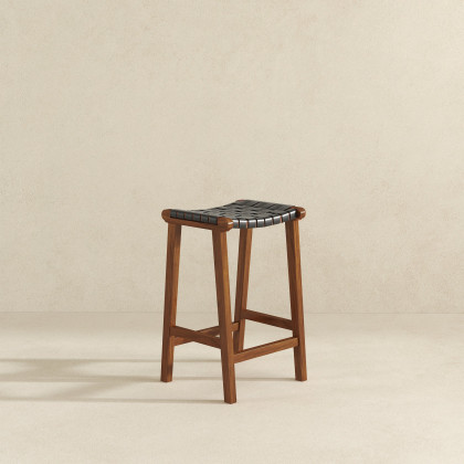 Ashcroft - James Mid-Century Modern Genuine Black Leather 29" Bar Stool