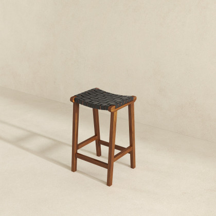 Ashcroft - James Mid-Century Modern Genuine Black Leather 29" Bar Stool