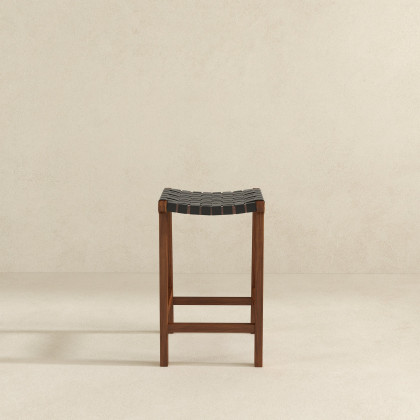Ashcroft - James Mid-Century Modern Genuine Black Leather 29" Bar Stool