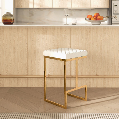 Ashcroft Joel Mid-Century Modern Luxury Upholstered Stool – White Boucle