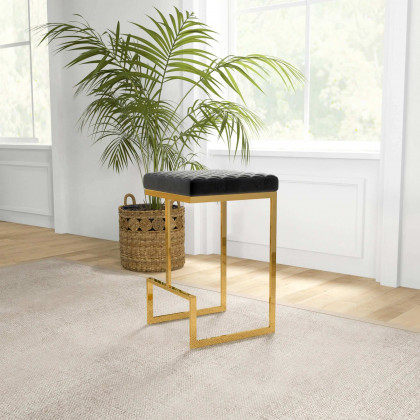 Ashcroft Joel Mid-Century Modern Luxury Upholstered Stool – Black Velvet