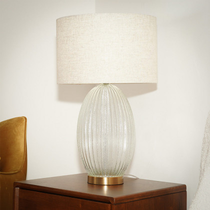 Ashcroft - Aurora Ribbed Glass Lamp Base Clear Table Lamp Large Linen Shade