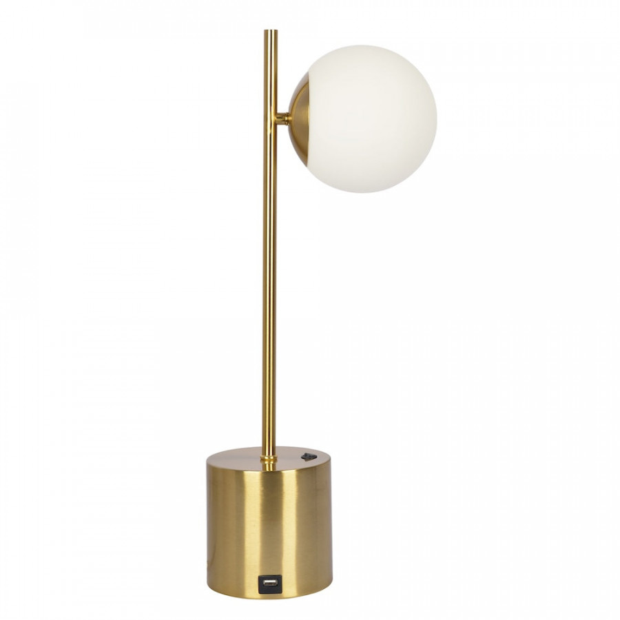 Ashcroft - Ethereal Modern Small Brass Metal Table Lamp, Desk Lamp Fixture with White Glass Globe Shade