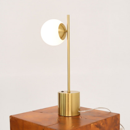 Ashcroft - Ethereal Modern Small Brass Metal Table Lamp, Desk Lamp Fixture with White Glass Globe Shade