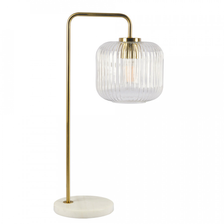 Ashcroft - Haven Clear Glass Table Lamp, Gold Brush Metal and Marble Base, Button Control