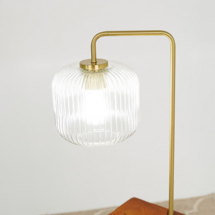 Ashcroft - Haven Clear Glass Table Lamp, Gold Brush Metal and Marble Base, Button Control