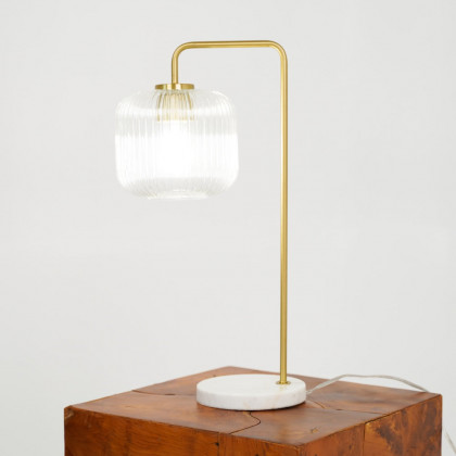 Ashcroft - Haven Clear Glass Table Lamp, Gold Brush Metal and Marble Base, Button Control