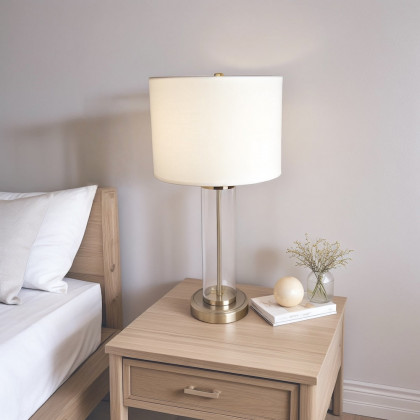 Ashcroft - Luna Brushed Nickel Table Lamp with On/Off Switch Clear Glass Body Metal Base