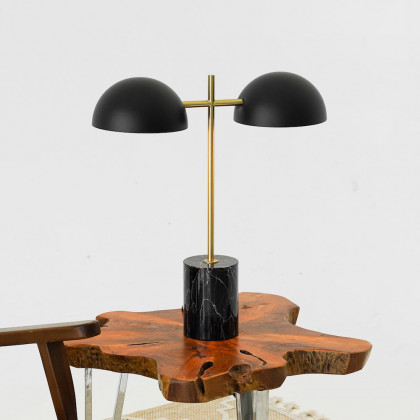 Ashcroft - Nova Hydro Black Table Lamp with On/Off Switch Double Lamp with Faux Marble Base