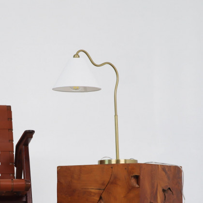 Ashcroft - Ornate Brass Ring Base Curved Table Lamp with Triangle White Drum Shade