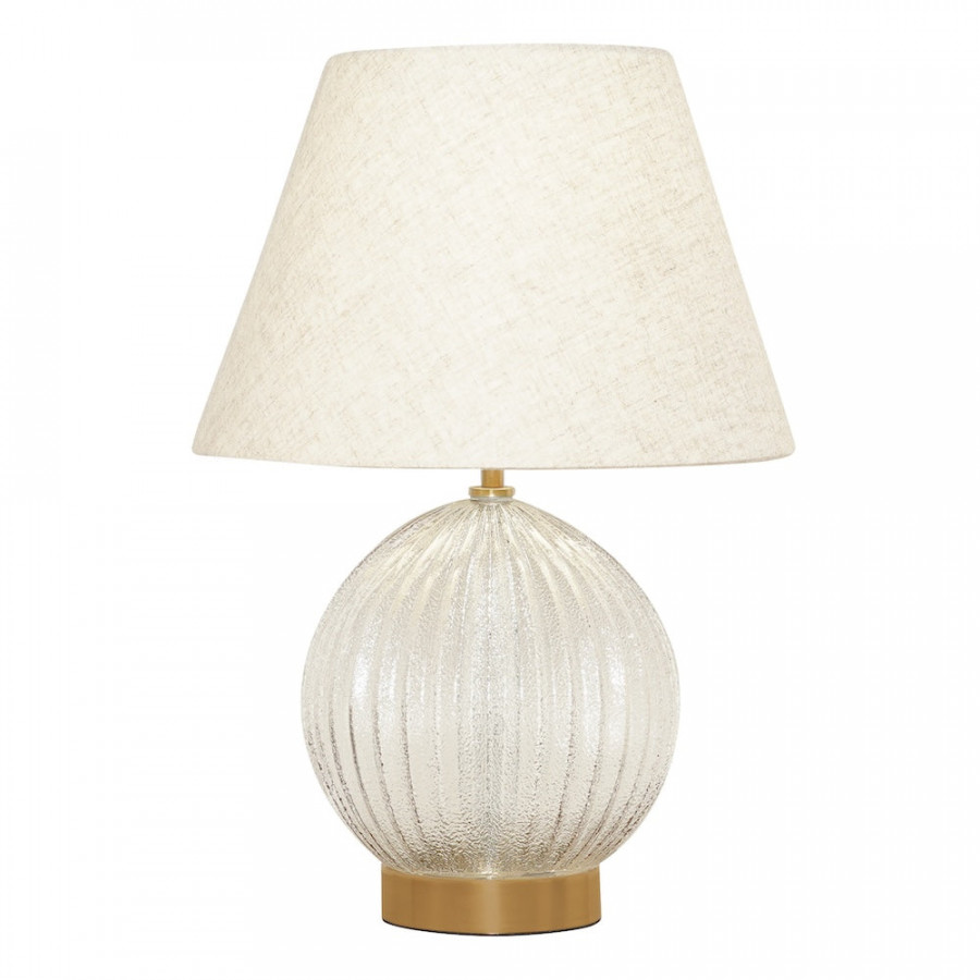 Ashcroft - Serenity Round Ribbed Glass Lamp Base Clear Table Lamp Large Linen Shade
