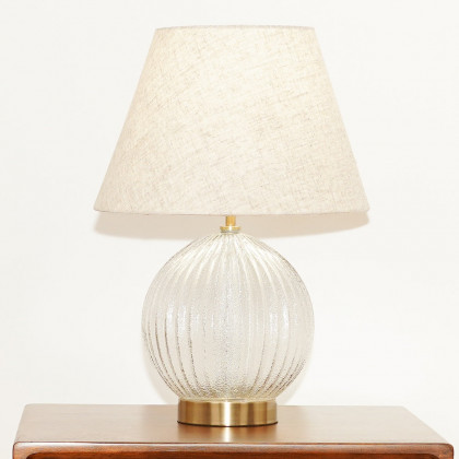 Ashcroft - Serenity Round Ribbed Glass Lamp Base Clear Table Lamp Large Linen Shade