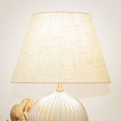 Ashcroft - Serenity Round Ribbed Glass Lamp Base Clear Table Lamp Large Linen Shade