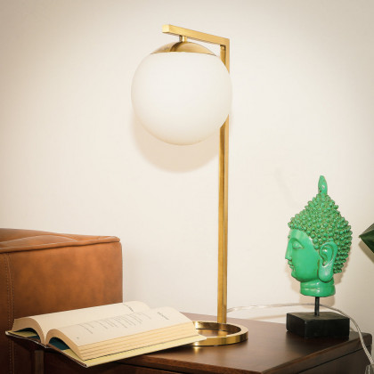 Ashcroft - Velvet Globe Table Lamp White Opal Glass with Dimmer Switch Inline