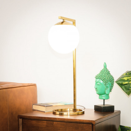 Ashcroft - Velvet Globe Table Lamp White Opal Glass with Dimmer Switch Inline