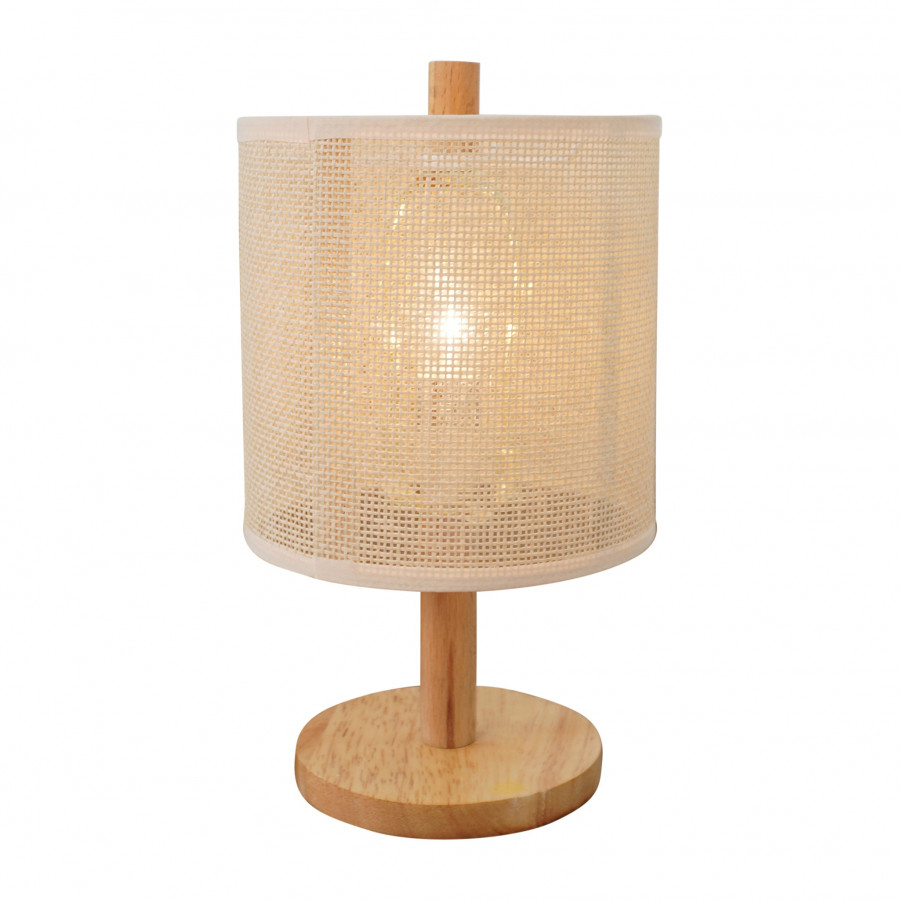 Ashcroft - Levio Table Lamp, Natural Oak Wooden Base with Linen Shade