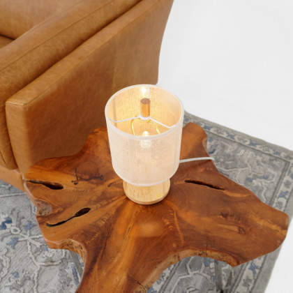 Ashcroft - Levio Table Lamp, Natural Oak Wooden Base with Linen Shade