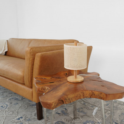 Ashcroft - Levio Table Lamp, Natural Oak Wooden Base with Linen Shade