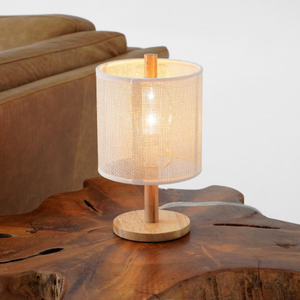 Ashcroft - Levio Table Lamp, Natural Oak Wooden Base with Linen Shade