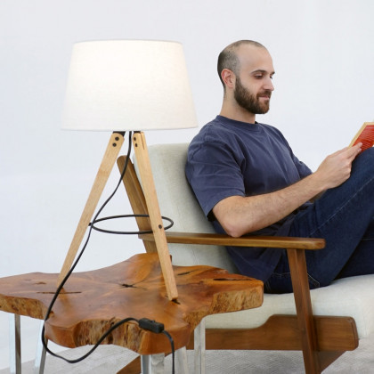 Ashcroft - Birch Three Legged Wooden Bar Table Lamp in Natural-Black