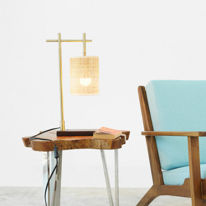 Ashcroft - Moonstone Bamboo Lampshade Table Lamp - Dark Brown - Bronze
