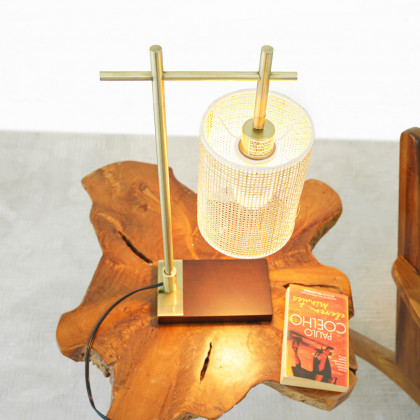 Ashcroft - Moonstone Bamboo Lampshade Table Lamp - Dark Brown - Bronze