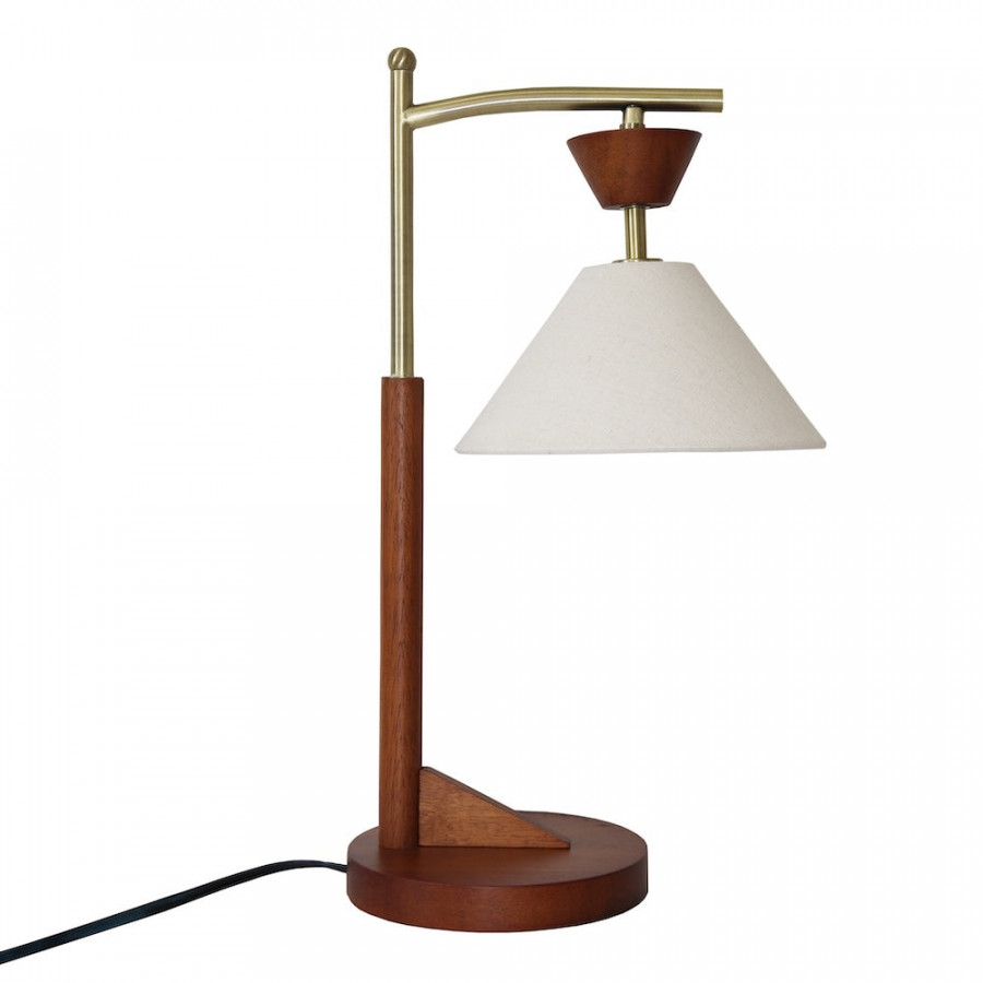 Ashcroft - Dreamlight Table Lamp, Brown Solid Wood Base with Elegant Cone Linen Shade