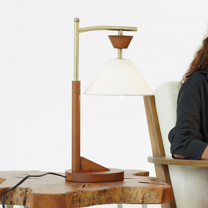 Ashcroft - Dreamlight Table Lamp, Brown Solid Wood Base with Elegant Cone Linen Shade