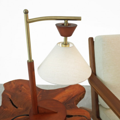 Ashcroft - Dreamlight Table Lamp, Brown Solid Wood Base with Elegant Cone Linen Shade