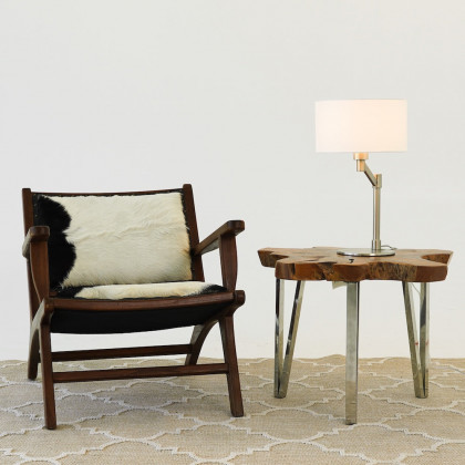 Ashcroft - Horizon Brushed Nickel Table Lamp with On/Off Switch Curved Metal Base Linen Shade