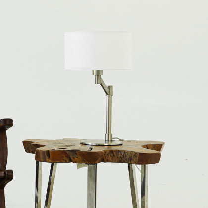 Ashcroft - Horizon Brushed Nickel Table Lamp with On/Off Switch Curved Metal Base Linen Shade