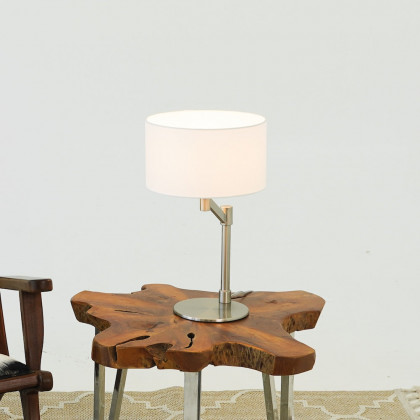 Ashcroft - Horizon Brushed Nickel Table Lamp with On/Off Switch Curved Metal Base Linen Shade