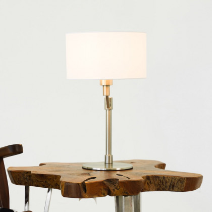 Ashcroft - Horizon Brushed Nickel Table Lamp with On/Off Switch Curved Metal Base Linen Shade