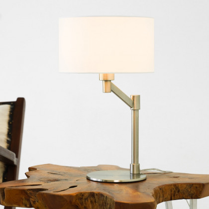 Ashcroft - Horizon Brushed Nickel Table Lamp with On/Off Switch Curved Metal Base Linen Shade