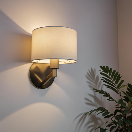 Ashcroft - Nebula Brushed Nickel Base Wall Lamp with Rotary Switch White Fabric Shade