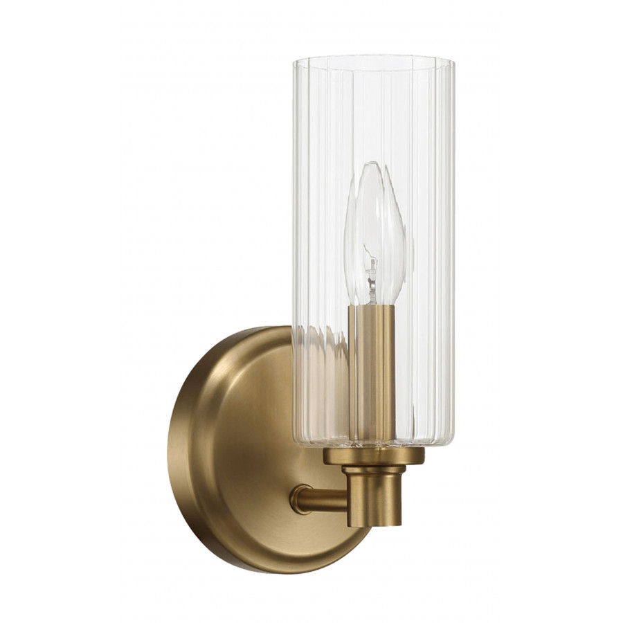 Ashcroft - Jardin Single Light Wall Sconce With Clear Ribbed Glass in Satin Brass